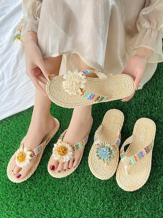 Braided floral resort style flip flops